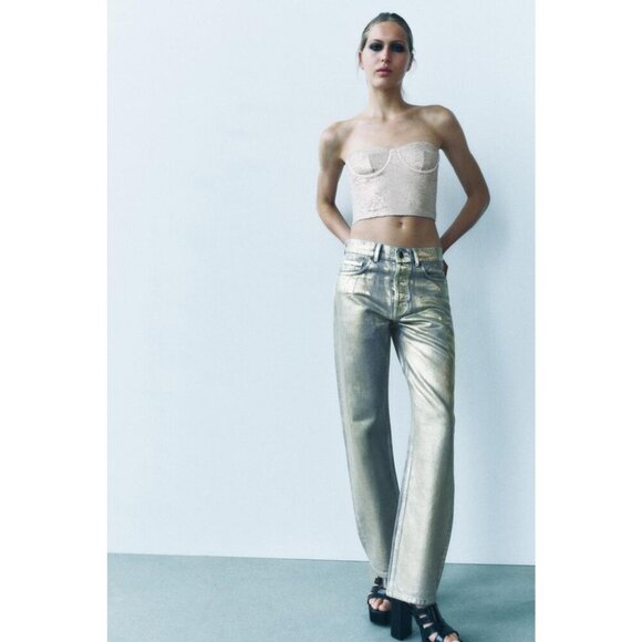 NWOT Zara champagne ecru sequin embellished corset crop top, XS, S, M, or L - Picture 4 of 16